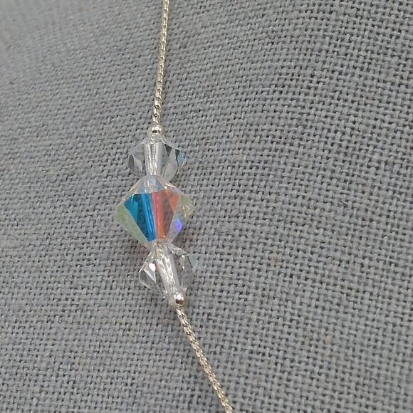 Aurora Borealis Crystal Bicone Bead Necklace, Rhodium Plated Chain, 19 Inches - Picture 4 of 10